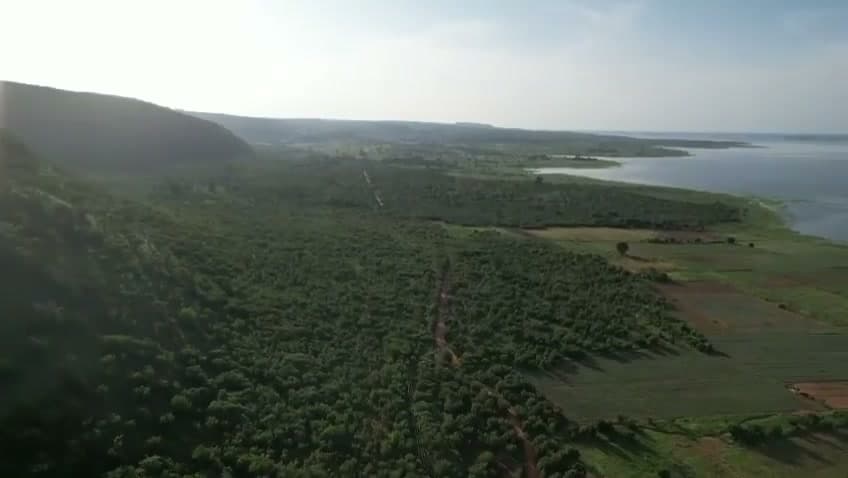 Green hills above the lake